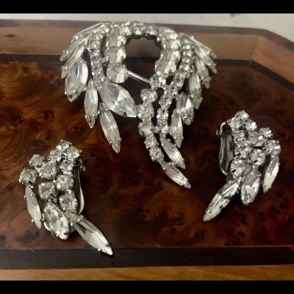 Unique Gustave Sherman Brooche And Earrings Set Swarovski Mint Condition - Picture 3 of 10